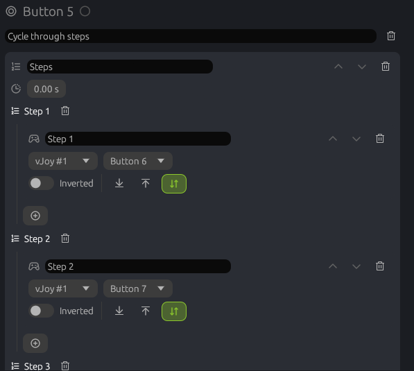 Chain with three steps, each pressing a different vJoy button