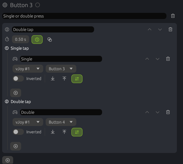 Double tap: single press to vJoy button 3, double press to vJoy button 4