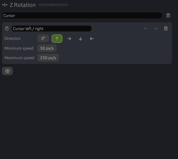Map to mouse on an axis: cursor motion with direction and speed