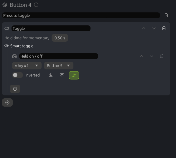 Smart toggle with vJoy button 5 inside